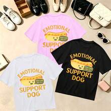 Choose One Of The Three Sets Women's T-Shirt Kawaii Dog Lovers 100% Cotton Oversized Soft Breathable Casual Crewneck Short Sleeve Top Summer Vibes Aesthetic - 粉色 - 查看 1