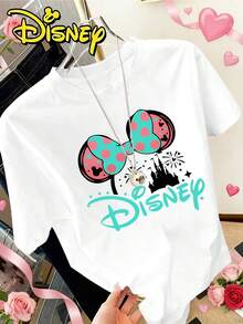 Disney Minnie Mouse Ears Polka Dot Bow And Castle Silhouette |   Elegant Summer Women'S Casual Fashion Printed T-Shirt - trắng - Xem 1