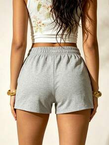 Quần short nữ kiểu dáng thường ngày, cạp chun có dây rút, thoải mái và thân thiện với da, quần short Bermuda, họa tiết chó thời trang, phù hợp cho các hoạt động thể thao ngoài trời và mặc thường ngày. - Màu Xám nhạt - Xem 2