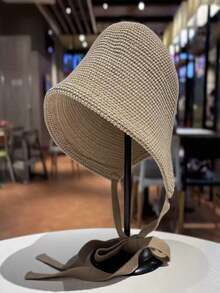 1pc Women's Crochet Bucket Hat, Fashion Neck Protection, Breathable Lightweight Summer Beach Travel Hat - Multiple Styles - View 1
