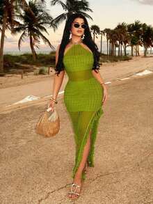 Women Midi Dresses - Green - View 4