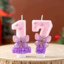 1個亮粉色蝴蝶結生日蠟燭，數字蠟燭0-9，附粉色蝴蝶結裝飾蛋糕頂飾套裝，適用於生日慶祝、畢業週年派對、返校DIY、情人節週年、畢業派對等 - 彩色 - 查看 3