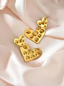 1 Pair Y2K Hot Girl Exquisite Stainless Steel Heart Stud Earrings, Women's Daily Party Date Gift/Gold - Gold - View 6