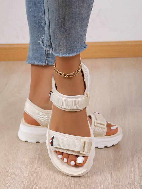 Women's Sporty Platform Sandals, Adjustable Hook-And-Loop Open Toe Sandals, Casual Non-Slip Thick Sole Wedge Sandals For Summer Outdoor & Beach