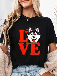 I Love Huskies, Husky Dog T-Shirt, Gift For Husky Lovers, Dog Lover T-Shirt, Siberian Husky T-Shirt, Cute Husky T-Shirt, Dog Owner T-Shirt, 100% Cotton - 黑色3 - 查看 1
