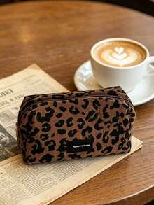 Bolsa de maquillaje de gran capacidad con estampado de leopardo, organizador de cosméticos con textura animal dorada y cremallera, bolsa de aseo de viaje de tela de poliéster duradera adecuada para mujeres, adolescentes y viajeros, puede almacenar lápiz labial, brochas, sombra de ojos, productos para el cuidado de la piel y artículos de uso diario, perfecta para viajes, baño, gimnasio, oficina, organización de bolsos y uso diario - Multicolor - Ver 3