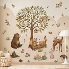 2pcs Removable PVC Watercolor Forest Animal Wall Stickers With Big Tree, Bear, Deer, Squirrel, Owl Patterns, Self-Adhesive Decor For Kids Room, Nursery - View 4