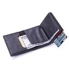 Carteras de fibra para tarjetas de crédito para hombre, marca Rfid, negras y marrones,ágicas, de cuero, delgadas, carteras, pequeñas bolsas para dinero, monederos masculinos. - Negro - Ver 4