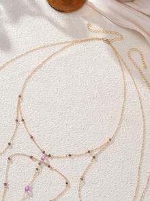 1pc Sexy Faux Crystal Beads Body Chain, Bohemian Bikini Chain, Suitable For Women's Summer Beach, Vacation, Party Wear - Golden Yellow - View 3