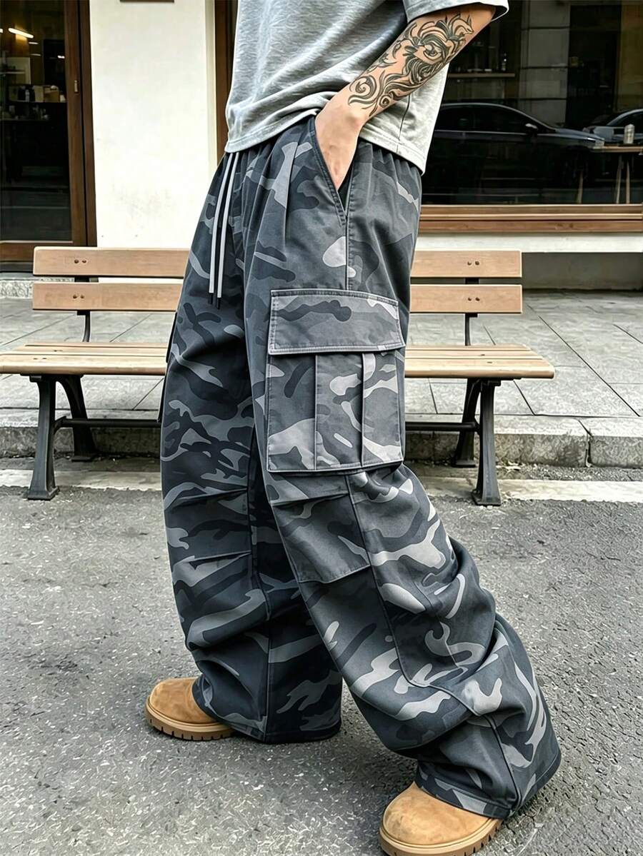 男士休闲户外迷彩工装裤，春秋季 - 灰色 - 查看 1