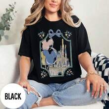 Camisa informal extragrande de estilo retro con lazo del castillo de Disney, lindo motivo de globo de Mickey Mouse, camisa de Magic Kingdom en colores pastel, camisa de viaje de Disney, camisa de vacaciones familiares de Disney - Negro - Ver 6