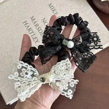 2入組可愛蕾絲蝴蝶結髮圈，髮飾彈性髮帶，蝴蝶結裝飾時尚髮圈，適合日常穿搭/派對/婚禮馬尾綁髮 - 彩色 - 查看 7