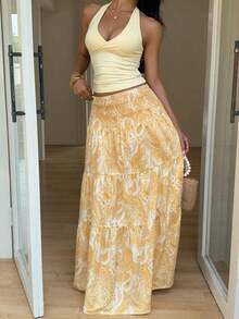 Women's Long Bohemian Print Skirt, Casual For Vacation And Everyday Wear, Spring/Summer - Yellow - View 3