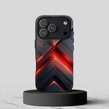 Carcasă de telefon Apple 17, 16, 15, 14, 13 Pro, Max, Plus; 23, 24, 25, 26, cu design geometric futuristic roșu neon: design abstract tehnologic întunecat pentru , și Pixel - FL 2-în-1 Mat Gros - Vizualizare 1
