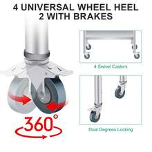 Stainless Steel Work Table With Wheels – Adjustable Backrest And Lower Shelf – Sturdy And Easy To Clean – For Commercial Kitchens, Restaurants, Homes And Outdoor Use - Silver - View 2