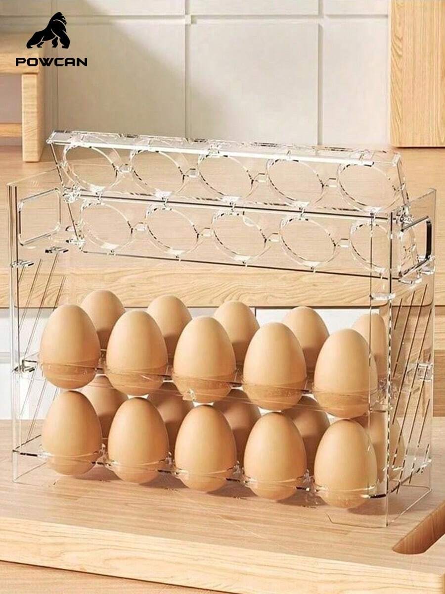 30 Egg Capacity Refrigerator Egg Storage Rack, 3-Tier Side Mount Holder With Date Tracking, Durable Plastic Egg Carton Box, Suitable For Kitchen And Dining Room Fridge Side Door