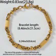 Pulsera de acero inoxidable de 22cm con textura chapada en oro de 18K estilo retro clásico, unisex, adecuada para uso diario y fiestas, joyería cool de hip-hop y punk - Dorado - Ver 8