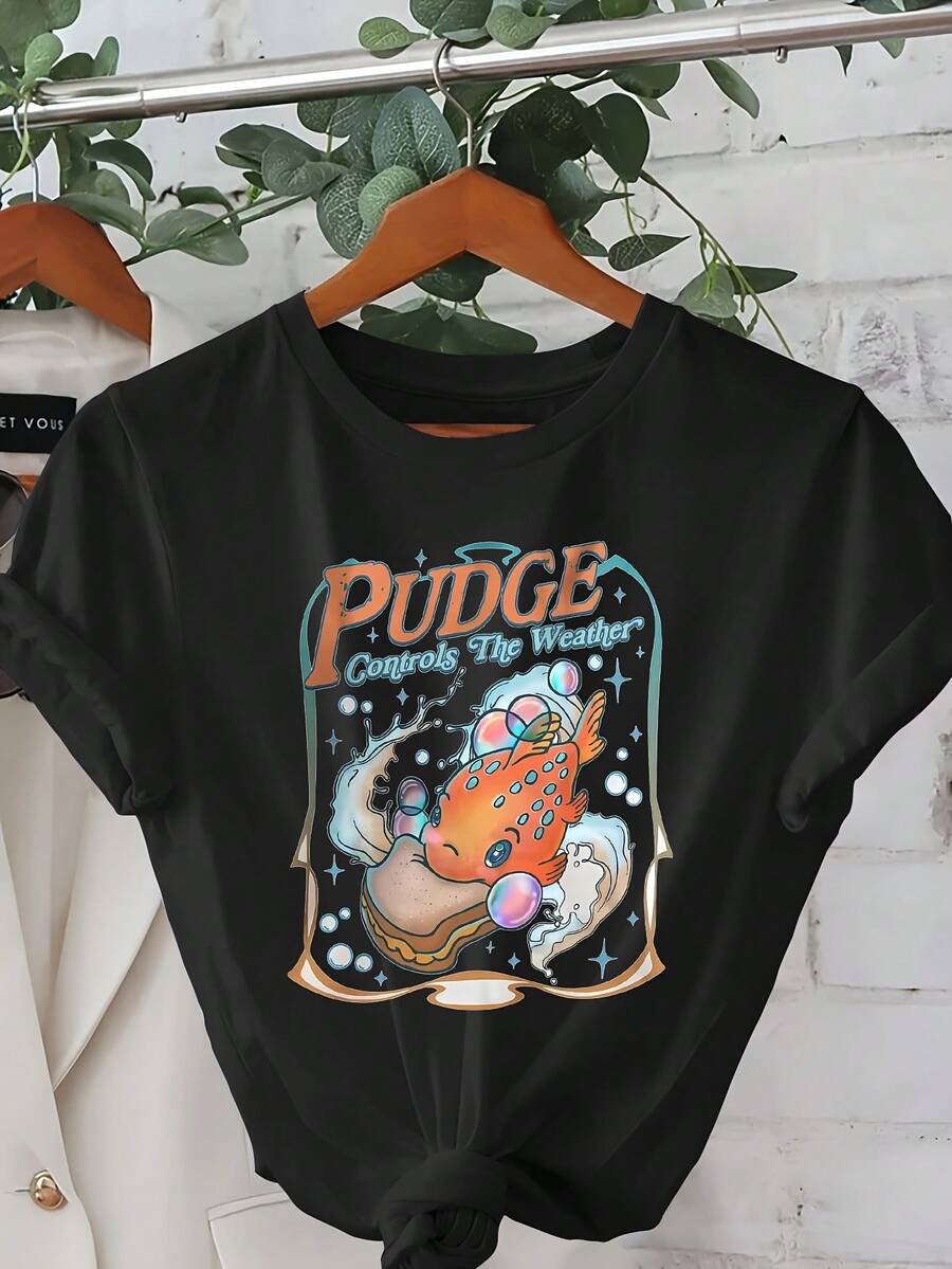 Magic Kingdom Tour Letter Print T-Shirt, Casual Short Sleeve Round Neck Top, Suitable For Summer And Spring, Women's Clothing 100% Cotton. - 黑色 - 查看 1