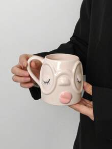 1 pieza Taza de café de cerámica con cara 3D linda, diseño divertido de ojos guiñando & gafas, taza de novedad con lengua rosa hacia afuera, regalo creativo y estético único para amantes del café - Multicolor - Ver 3
