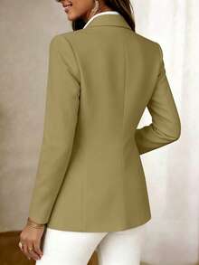 Jaket Wanita Lengan Panjang dengan Kerah dan Kancing, Blazer Ringan Bahan Rajut Panjang Standar, Menciptakan Gaya Akademik yang Elegan dan Modis - Olive Green - View 3
