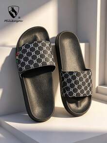 Milikuyou[ Spring/Summer New Style ]Men's Sports Slides Black Retro Pattern Durable High-End Lightweight Comfortable Open-Toe Slippers Bathroom Slippers Beach Slippers Casual Streetwear Essential Item Suitable For Beach Home Pool And Daily Wear Size: 38-48 - Grey - View 8