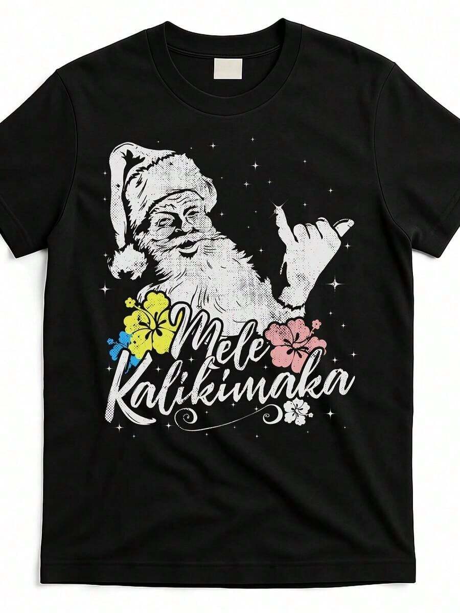 retro christmas mele kalikimaka santa shaka hawaii gift t shirt rcm8528572 at black product imageCamia deptiva de suave, cte atlético, cuello redondo, cómoda para crer, entrenar, ropa de calle y atuendos casuales de diario. - Blanco - Ver 1
