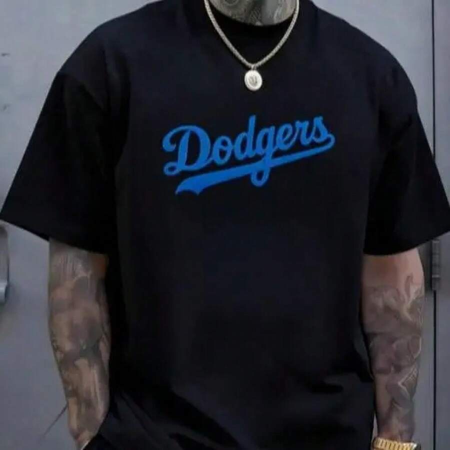 Camiseta Hombre Dodgers | Estilo Béisbol Deportivo | Estampado Digital Moderno | Confortable para Moda Urbana y Fanáticos - Negro - Ver 1