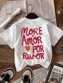 Casual Round Neck Short Sleeve T-Shirt With Letter Print, For Women, SummerBreathable And Comfortable - Blanc 4 - View 6