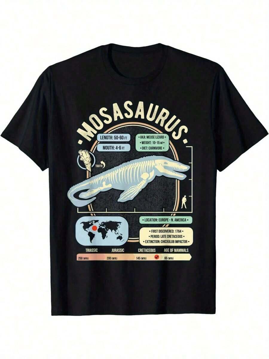 Playeras de hombre Camiseta de regalo de ciencia y anatomía de Mosasaurus - Hechos sobre dinosaurios Q6RG - Negro - Ver 1