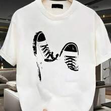 Camiseta de verano nueva simple impresa de manga corta, cuello redondo, tela de algodón transpirable, ropa de mujer, camiseta suave y gruesa, ropa de calle, camiseta básica ajustada minimalista, camiseta gráfica, camisa de corte cuadrado, camisa holgada, ropa nueva de verano para hombres - Negro - Ver 4
