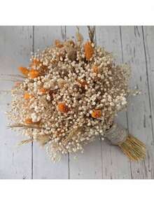 1束綜合人造花，包含滿天星、愛草、兔尾草、珠草等，適用於桌花瓶插花、婚禮裝飾、新娘花束、居家與辦公室裝飾、派對裝飾 - 黃橙色 - 查看 2