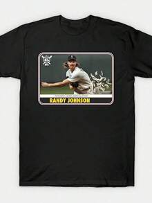 Randy Johnson Men's Baseball Graphic Tee - Pure Cotton, Heat Transfer Printed, Casual Crew Neck Tee, Perfect Valentine's Day Gift For Him, Black With White And Red Accents - 黑色 - 查看 1