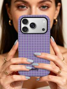 GIIPPA 1 buah Casing Ponsel Kustom Motif Kotak-kotak Multi-Warna dengan Nama, Pelindung Ponsel 2-in-1, Cocok untuk iPhone, Cocok untuk Galaxy, Hadiah Wisuda, Hadiah Liburan, Hadiah Ulang Tahun Pernikahan, Hadiah Hari Valentine, Hadiah Ulang Tahun, Hadiah Pernikahan - MultiWarna - View 5