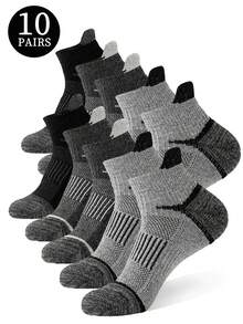 1/5/10 Pairs Men's Sports Ankle Socks, Black White Gray Color Block Running Socks For Workout - Multicolor - View 15