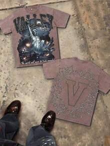Valley Dreams 230g Pure Cotton Retro Wash T-Shirt, Double-Sided Print, Christian Style, Rock Band Collaboration Print, Y2K Pattern T-Shirt, Pure Cotton Urban Style T-Shirt, Holiday Gift. - 紅色 - 查看 11