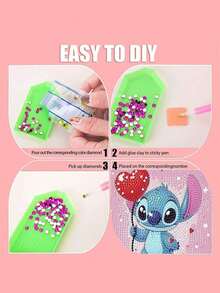 asmodee 5D鑽石畫DIY套裝 - 可愛卡通刺繡馬賽克手工藝品，適合兒童，附帶框架，簡單點鑽活動，適合男孩和女孩 - 彩色 - 查看 5