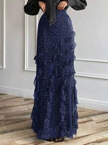Vestido de verano para mujer Vellofy, hecho de tela ligera, transpirable y cómoda, con diseño de volantes en el bajo y decoración con estampado de lunares - Azul marino - Ver 8