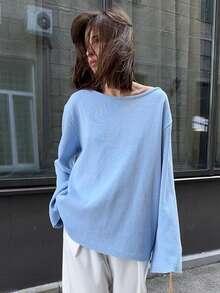 Loose-Fitting Knit Sweater With Open Back, New Autumn-Winter 2026 Model For Women, European Style - 藍色 - 查看 12
