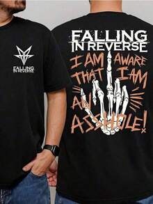 1pc Casual Algodón Camiseta para mujer Deportivo Apto para llevar en primavera, verano, otoño e invierno. Camiseta gráfica Falling In Reverse para hombres - 100% algodón con estampado de mano de esqueleto, diseño audaz y vanguardista, perfecta para festivales de música y conciertos, estilo streetwear, idea de regalo única - Negro - Ver 6