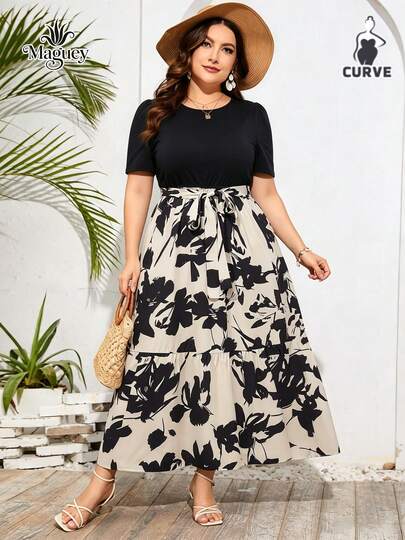 Vestidos Curvy de Talla Grande Largo de Verano Curve Elegante, con Estampado Floral