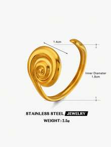 1pc 18K Gold Plated Stainless Steel Spiral Open Ring, Suitable For Women's Beach Vacation Wear - Multicolor - View 7