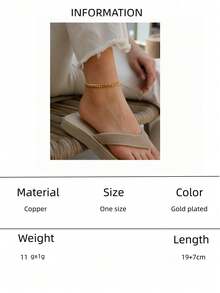 1pc Women's Minimalist Style Gold Cuban Chain Anklet, Adjustable Summer Beach Bracelet, Can Be Layered For Daily Wear - Yellow Gold - View 9