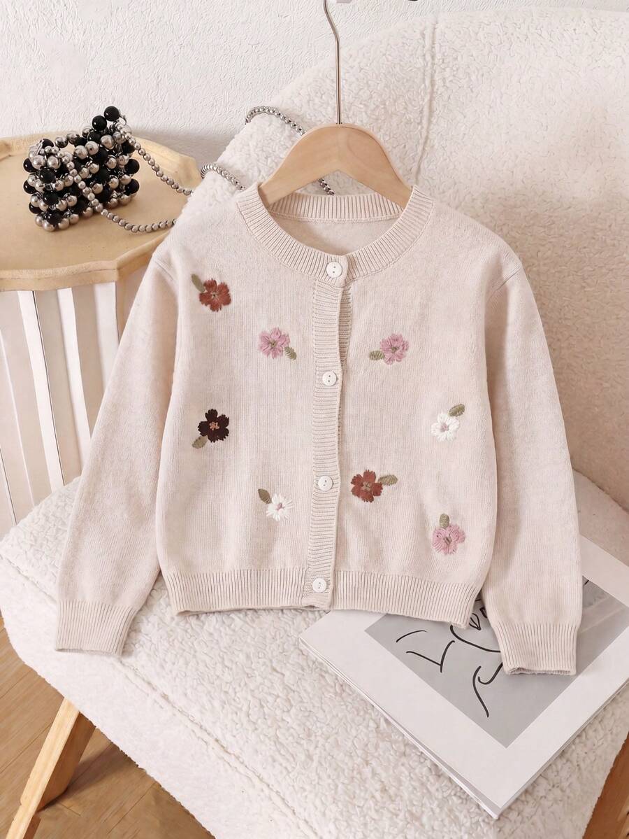 Cardigan Rajut Bordir Bunga untuk Bayi Perempuan - Aprikot - View 1