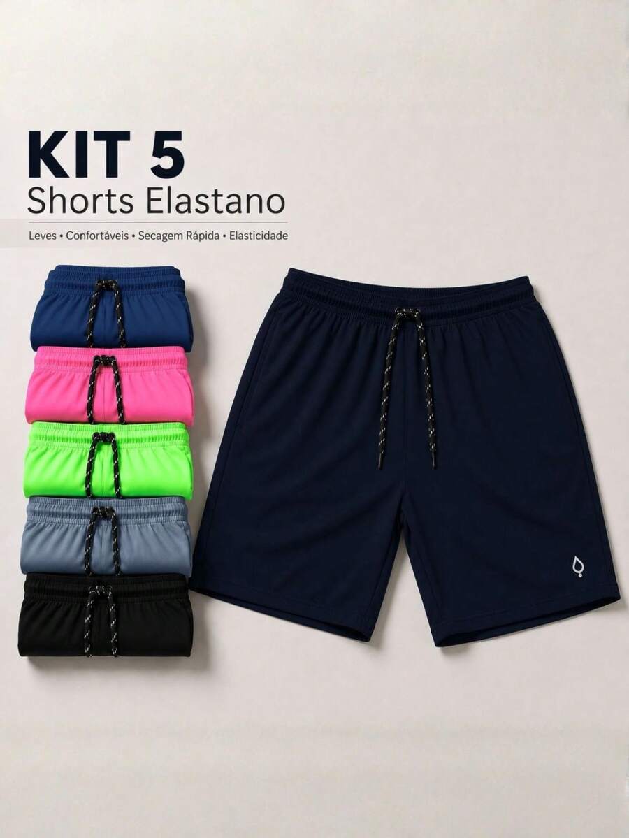 KIT OF 5 Men's Shorts In Tactel Elastane Resin, Casual, Comfortable With Pockets - 鉛灰/海軍藍/黑/綠/粉紅色 - 查看 1