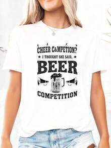 Pure Cotton T-Shirt "Cheer Dad Cheerleader Beer Competition Cheer Papa" - 白色2 - 查看 3