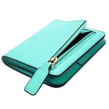 Toughergun Women's Small Slim Leather Wallet with RFID Protection, Compact Bifold Mini Purse with Clear ID Window - Azul claro - Ver 8