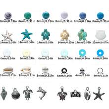 937 piezas Kit de fabricación de joyas con cuentas de temática oceánica que incluye encantos de conchas, estrellas de mar y tortugas para hacer pulseras y collares de playa - A - Ver 2