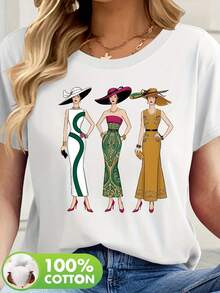 3 Women's Short Sleeve Printed T-Shirts, High Quality Fabric, New Summer Style, Machine Washable 80957 - 黑色 - 查看 1