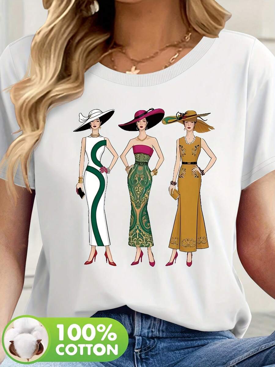 3 Women's Short Sleeve Printed T-Shirts, High Quality Fabric, New Summer Style, Machine Washable 80957 - 黑色 - 查看 1
