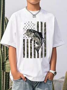 Camiseta de 1 pieza para niño, de manga corta y cuello redondo - Estampada con letras, camiseta colorida que trae alegría y felicidad a los niños que aman la exploración y el juego, adecuada para estudiantes y ropa de niños pequeños - Negro - Ver 6